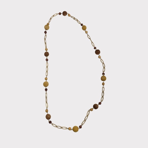 Crochet and Wood Gold‎ Chain Long Necklace - Picture 1 of 4